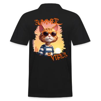 Summer Vibes | coole Katze mit Sonnenbrille - Männer Poloshirt - Schwarz - Hinten - Kai (181cm)