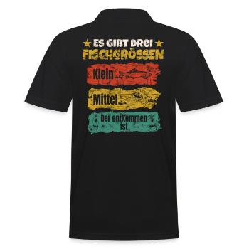 Es gibt 3 Fischgrößen - Männer Poloshirt - Schwarz - Hinten - Kai (181cm)