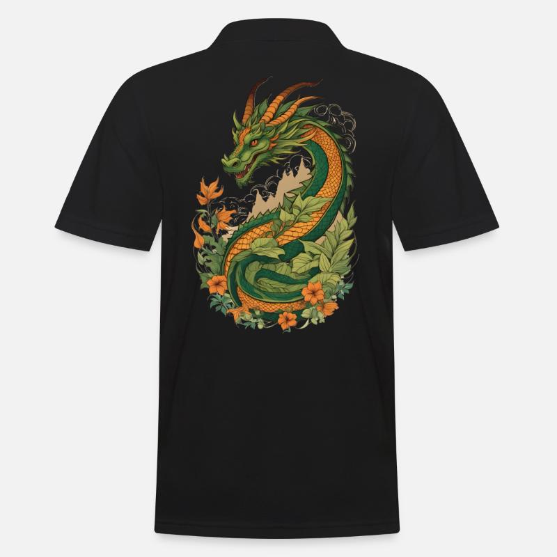 Mystischer Garten der Drachen - Männer Poloshirt - Schwarz