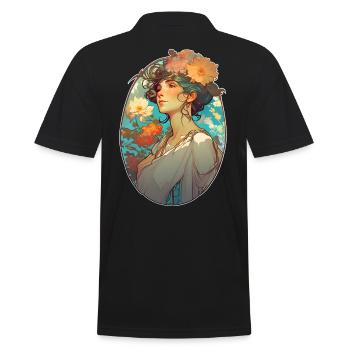 Florales Porträt einer Frau im Jugendstil - Männer Poloshirt - Schwarz - Hinten - Kai (181cm)