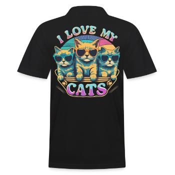 I Love My Cats Cats With Sunglasses - Men's Polo Shirt - black - Back - Kai (181cm)