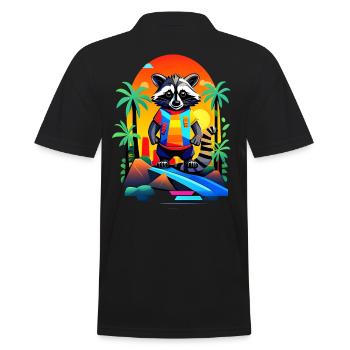 Retro raccoon in tropical sunset - Men's Polo Shirt - black - Back - Kai (181cm)
