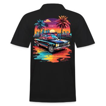 Retro Car Cruiser bei Sonnenuntergang - Männer Poloshirt - Schwarz - Hinten - Kai (181cm)