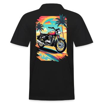 Retro motorcycle on a tropical beach - Men's Polo Shirt - black - Back - Kai (181cm)
