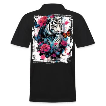 Majestätischer Tiger mit Schmetterlingen und Rosen - Männer Poloshirt - Schwarz - Hinten - Kai (181cm)
