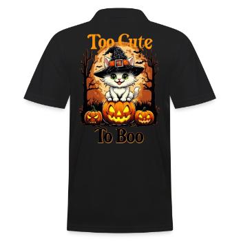 Too Cute to Boo - Halloween Cat on Pumpkins - Men's Polo Shirt - black - Back - Kai (181cm)