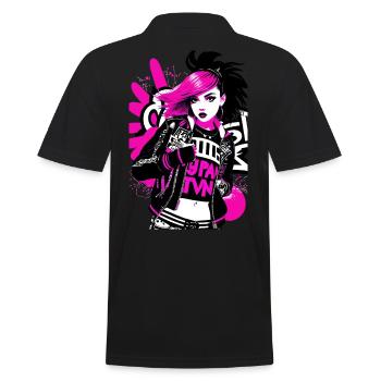 Urban Punk Street Art mit neonpinken Akzenten - Männer Poloshirt - Schwarz - Hinten - Kai (181cm)
