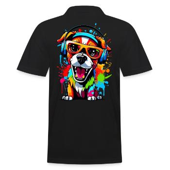 Dog with headphones and sunglasses - Men's Polo Shirt - black - Back - Kai (181cm)