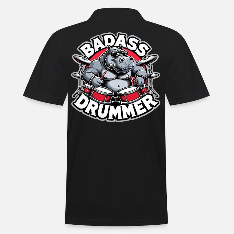 Badass Drummer Hippo Cool Gift - Polo Homme - noir