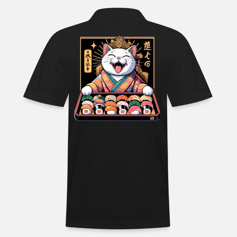 Sushi Weiße Katze Kimono Maki Nigiri Geschenk - Männer Poloshirt - Schwarz