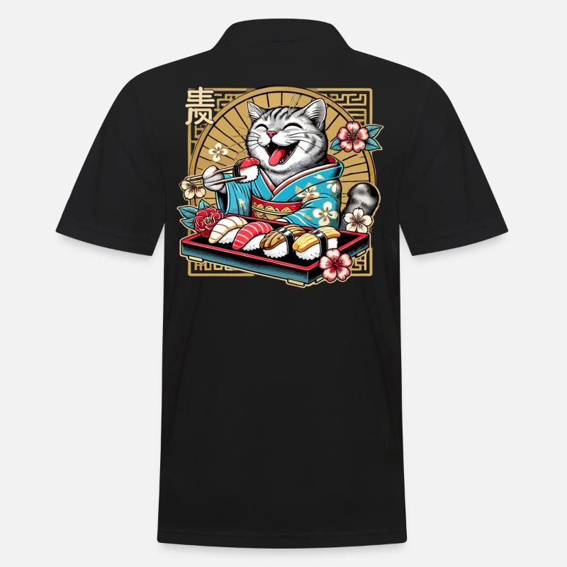 Sushi Katze getigert Kimono Maki Nigiri Geschenk - Männer Poloshirt - Schwarz