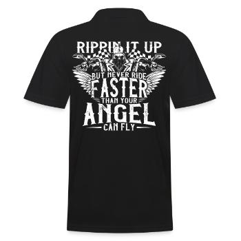 biker angel motorcycle shirt gift - Men's Polo Shirt - black - Back - Kai (181cm)