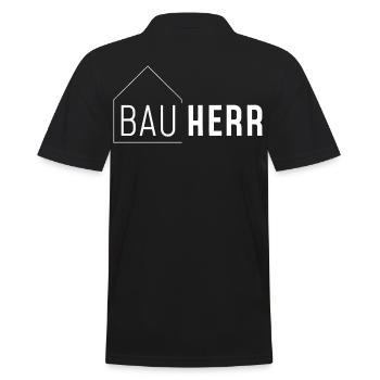 Bauherr mit Haus ohne Jahreszahl /hell - Männer Poloshirt - Schwarz - Hinten - Kai (181cm)