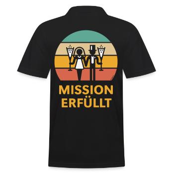 Mission Erfüllt (Hochzeit Sekt Sunset / 5C) - Männer Poloshirt - Schwarz - Hinten - Kai (181cm)