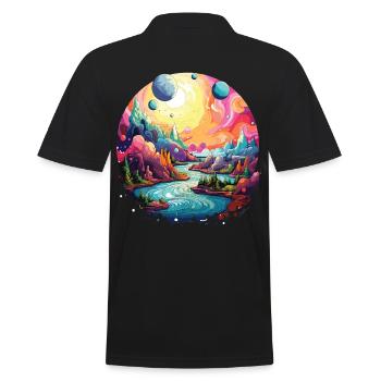 Colorful landscape with psychedelic 90s style - Men's Polo Shirt - black - Back - Kai (181cm)