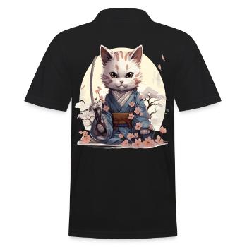 Kawaii samurai cat with katana - Men's Polo Shirt - black - Back - Kai (181cm)
