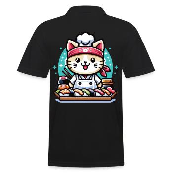 Un chat kawaii chef sushi japonais - Polo Homme - noir - Dos - Kai (181cm)