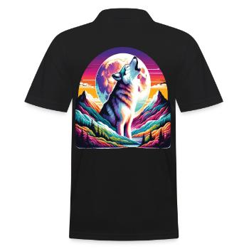 Loup qui hurle sous la lune coloré - Polo Homme - noir - Dos - Kai (181cm)