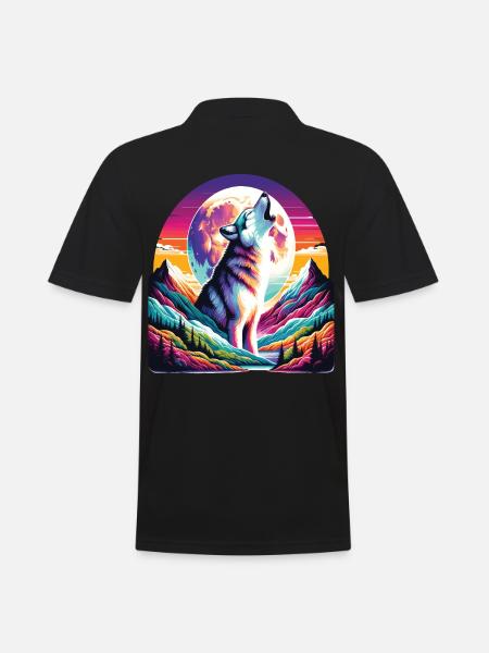 Wolf howling under the colorful moon - Men's Polo Shirt - black