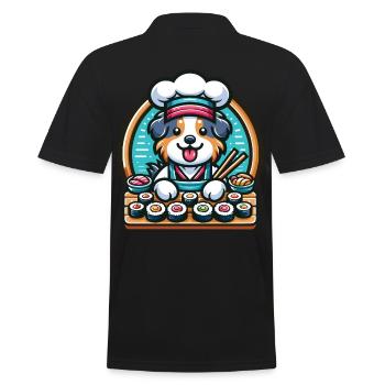 Australian Shepherd Koch Sushi im Kawaii-Stil - Männer Poloshirt - Schwarz - Hinten - Kai (181cm)