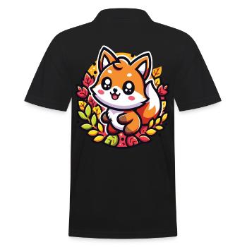 Ein Kawaii-Fuchs mit herbstlichem Walddekor - Männer Poloshirt - Schwarz - Hinten - Kai (181cm)