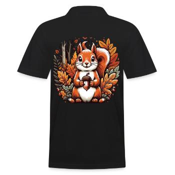 Kawaii-Eichhörnchen in einem Herbstwald - Männer Poloshirt - Schwarz - Hinten - Kai (181cm)