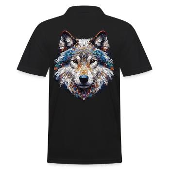 Porträt eines Wolfes im Mosaik - Männer Poloshirt - Schwarz - Hinten - Kai (181cm)