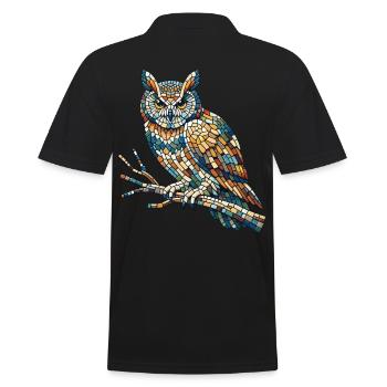 Portrait d'un hibou sur une branche en mosaïque - Polo Homme - noir - Dos - Kai (181cm)