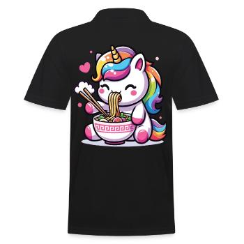A kawaii unicorn eating a bowl of ramen - Men's Polo Shirt - black - Back - Kai (181cm)