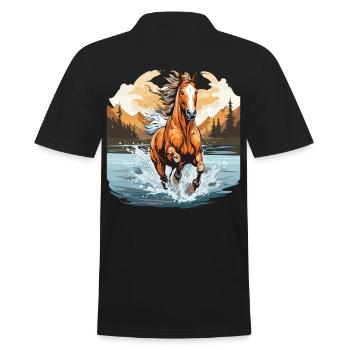 Horse galloping in a river - Men's Polo Shirt - black - Back - Kai (181cm)