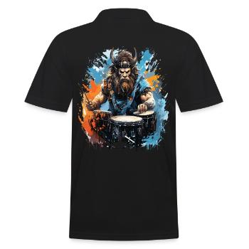 Ein Wikingerkrieger, der Schlagzeug spielt. - Männer Poloshirt - Schwarz - Hinten - Kai (181cm)