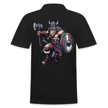 Ein aggressiver Wikinger mit Schwert und Schild - Männer Poloshirt - Schwarz - Hinten - Kai (181cm)