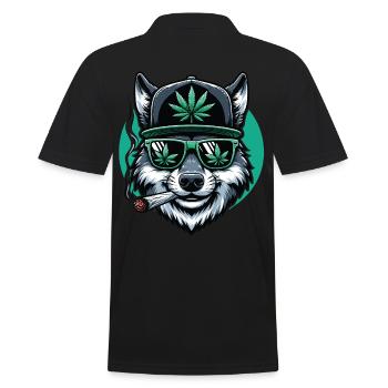 Ein Wolf raucht einen Marihuana-Joint - Männer Poloshirt - Schwarz - Hinten - Kai (181cm)