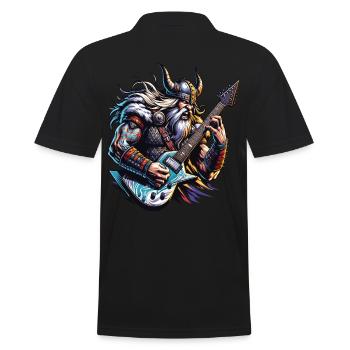 Wikingerkrieger, der E-Gitarre spielt. - Männer Poloshirt - Schwarz - Hinten - Kai (181cm)