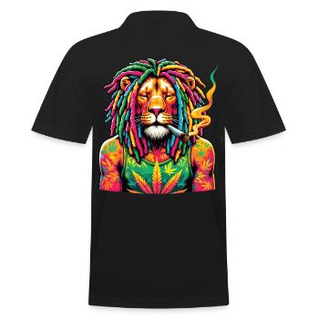 Ein Löwe mit Dreadlocks raucht einen Joint - Männer Poloshirt - Schwarz - Hinten - Kai (181cm)
