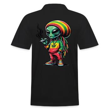 Un alien rasta qui fume un joint de cannabis - Polo Homme - noir - Dos - Kai (181cm)
