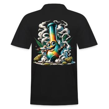 Eine Bong, die einen Cannabis-Joint raucht - Männer Poloshirt - Schwarz - Hinten - Kai (181cm)