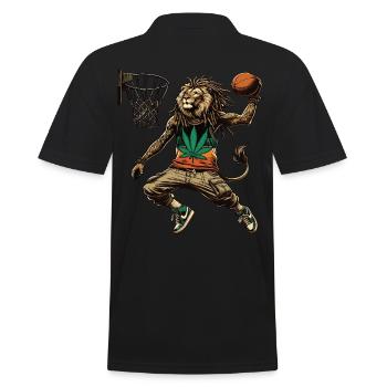 Un lion rasta qui fait un dunk au basket - Polo Homme - noir - Dos - Kai (181cm)