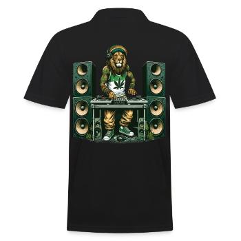 Un lion rasta dj qui mixe entouré d'enceintes - Polo Homme - noir - Dos - Kai (181cm)