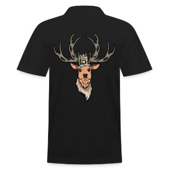 Hirschkopf Hirsch Geweih indianisch Wild - Männer Poloshirt - Schwarz - Hinten - Kai (181cm)