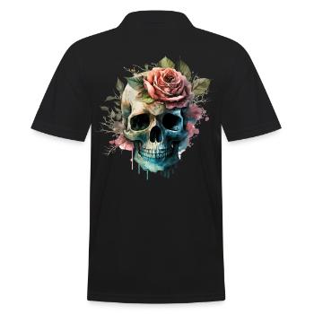 Crâne avec des fleurs - Skull Dia De Los Muertos - Polo Homme - noir - Dos - Kai (181cm)