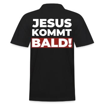 Jesus Christus kommt bald - Christliches Shirt - Männer Poloshirt - Schwarz - Hinten - Kai (181cm)