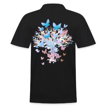 Tree Trees Nature Butterflies Spring - Men's Polo Shirt - black - Back - Kai (181cm)