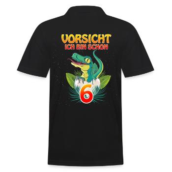 Kinder Geburtstag Ich bin schon 6 T-Rex & Dino - Männer Poloshirt - Schwarz - Hinten - Kai (181cm)