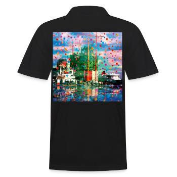 08 Hamburg Hafen Elphi Schiffe Kräne - Männer Poloshirt - Schwarz - Hinten - Kai (181cm)