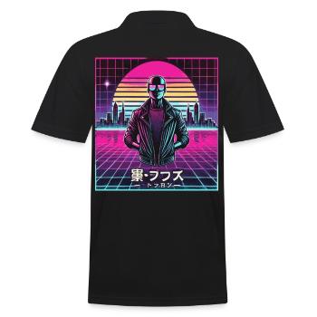 Cyber 01 - Männer Poloshirt - Schwarz - Hinten - Kai (181cm)