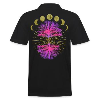 Baum des Lebens OM Lebensblume in Mondphasen Gold - Männer Poloshirt - Schwarz - Hinten - Kai (181cm)