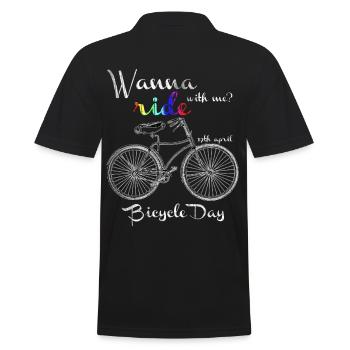 Wanna ride with me - Bicycle Day - Männer Poloshirt - Schwarz - Hinten - Kai (181cm)