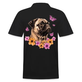 Mops mit Schmetterlingen - Männer Poloshirt - Schwarz - Hinten - Kai (181cm)