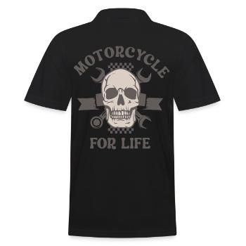 Motorrad ein Leben lang - Männer Poloshirt - Schwarz - Hinten - Kai (181cm)